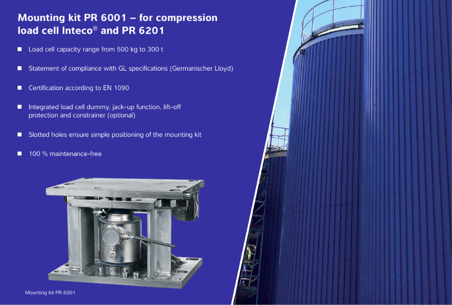 Cấu trúc bộ gá Weigh Module tiêu chuẩn bao gồm đĩa tải, khóa chống lật và thanh giằng hướng tâm.