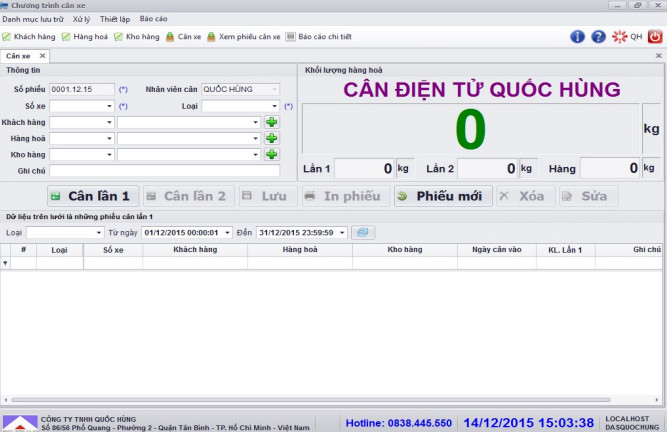 Phần mềm cân xe tải bản tiêu chuẩn